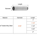 Dimensions chart for Beefy 5/16 Inch By 1-1/4 Inch Dowel Pins In Heat-Treated Alloy Steel, with diameter and length details.
