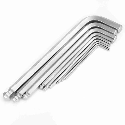 Super Durable 9Pcs Ball End Hex Key Wrench Set Made From Chrome Vanadium Steel Perfect For Mechanics And Pros Who Need A Killer L Shape Tool Kit That Will Last A Lifetime In The Garage. 9-piece chrome vanadium steel ball end hex key wrench set