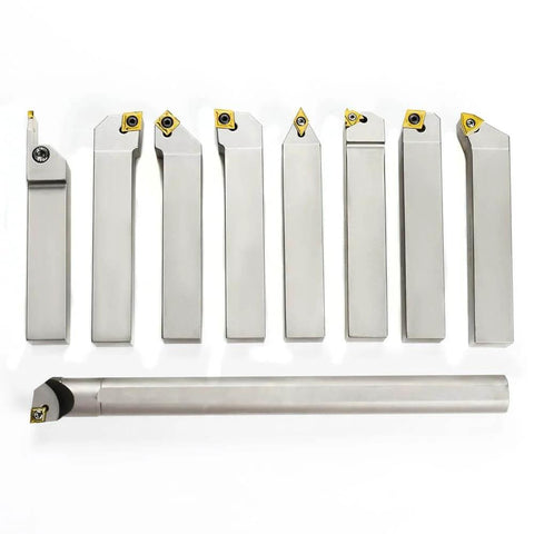 Beefed Up 1 Inch Shank Heavy Duty Indexable Carbide Lathe Tool Holder Set With Boring Bar 9 Pieces CNC Nickel Plated
