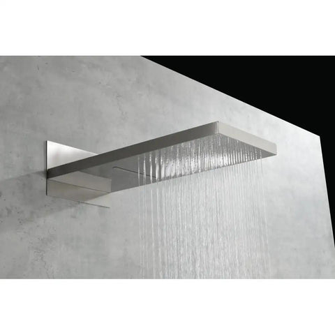 Shower System with Waterfall Rainfall Head, Handheld, Wall-Mounted Faucet with sleek, modern brushed nickel finish.