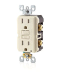 Self Test GFCI Tamper Resistant Receptacle With LED Indicator Light 15 Amp Slim 3 Pack GFTR1 3T Light Almond front view
