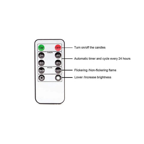 Remote control for Set Of 12 Remote Flameless LED Taper Candles With Yellow Flicker Light Realistic White Plastic Candlesticks 11 Inch Tall Battery Operated Great For Halloween And Christmas Decor
