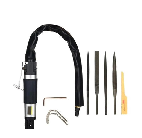 Super Reliable Heavy Duty Pneumatic File Polisher And Reciprocating Wood Sander Built For Tight Spots With Knockout Torque And Badass Finish Quality with files and accessories.