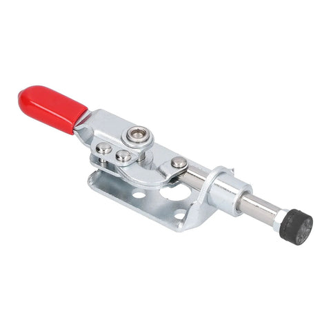 Stainless Steel Toggle Clamp With Quick Release 88.2 Lb Holding Capacity Welding Fixture shown with red handle and metal body.
