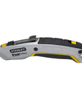 Side view of Pro Twin Blade Retractable Utility Knife With Interlock Safety Lock 2 In 1 Cutting Tool For Precise Cardboard Box Opening And Detail Work