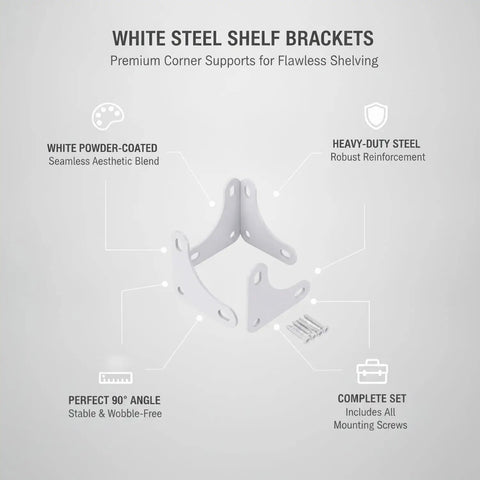 White Steel Shelf Brackets Set Includes Right Angle Corner Supports For Shelving, Heavy Duty L Brackets With All Hardware