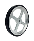 KVXJH Aluminum Encoder Meter Wheel Synchronous Wheel Length Measuring Rubber Wheel Perimeter 500mm with a smooth black edge.