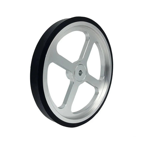 KVXJH Aluminum Encoder Meter Wheel Synchronous Wheel Length Measuring Rubber Wheel Perimeter 500mm with a smooth black edge.