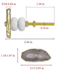Heavy Duty Natural Agate Stone Drawer Knobs With Bright Gold Rim Screws Straight Into Dressers Cabinets And Cupboards Stress Free Install For Any Room With Slick Bold Style showing dimensions and details.