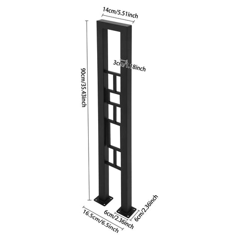 U Shaped Wrought Iron Stair Handrail Featuring Tough As Nails Rectangle Railing With Rock Solid Non Slip Base For Indoor Outdoor Porch Deck Loft Safety Support Two Pack Matte Black, dimensions displayed.