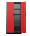 Beefy 72 Inch Heavy Duty Steel Garage Storage Cabinet With 900 Lb Capacity, 3 Point Locking System, Four Adjustable Shelves, Lockable Tall Storage for Garage Office or Warehouse, Black and Red, open