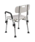 Rear view of Adjustable White Bath And Shower Chair With Depth Adjustable Back, 300 Lb Capacity, Senior Safe Shower Seat For Elderly, Handicap.