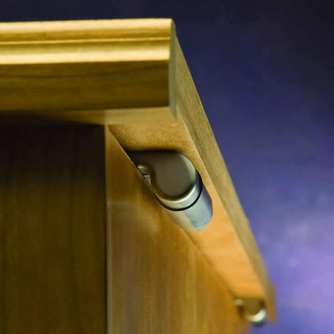 Installed 60 Inch-Pound Lid Stay Torsion Hinge With Satin Nickel Finish on wooden chest lid, heavy duty cast zinc