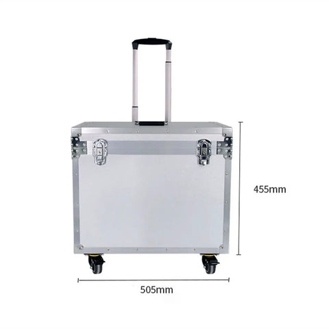 Front view of Beast Rolling Outdoor Tool Box With Telescopic Handle And Wheels, Heavy Duty Aluminum Toolbox Organizer for workshop use