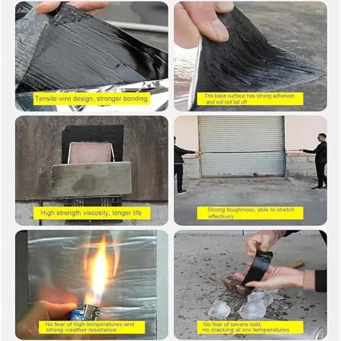 Heavy Duty Self Adhesive Waterproof Asphalt Tape for Swift Roof Patch Repairs, showcasing tensile wire design and strong bonding.