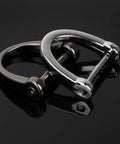 Two Six Pieces D Shape Key Ring Shackles With Screw Shackle In Black Silver Gold on black background