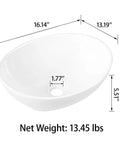 Dope Oval White Ceramic Vessel Sink For Bathroom, Countertop Install, 16 By 13 By Five And A Half Inches, dimensions displayed
