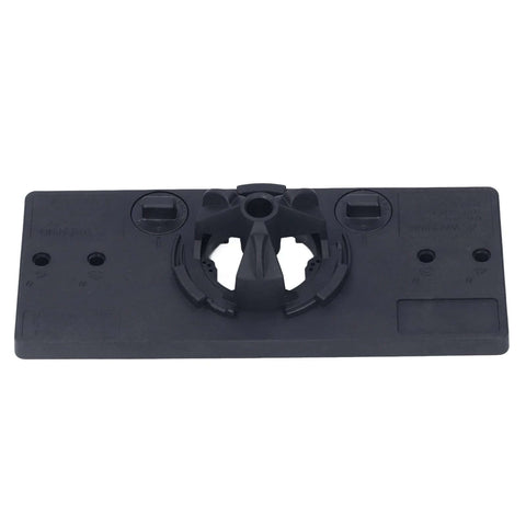 35mm hinge hole saw jig drilling guide base, black ABS plastic, front view