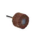 Red Non-Woven Flap Buffing Wheel 180 Grit, 6mm Shank, angled view showing abrasive texture, Go-To Rotary Polishing Wheel