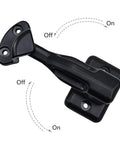 T-Shaped Car Door Holder Retainer Baggage Catch Latches Keep Doors Open Secure For Motorhomes Cars And Yachts With Easy Nylon ABS Installation No Tools Needed, showing the latch in on/off position.