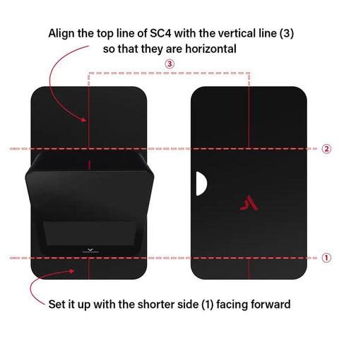 Setup guide for SC4 Portable Launch Monitor Pouch with Protective Hard Carry Case showing alignment and positioning instructions.