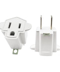 Three Prong To Two Prong Grounding Outlet Converter Two Pack Portable Fireproof 200C Wall Plug Adapter, front and back view