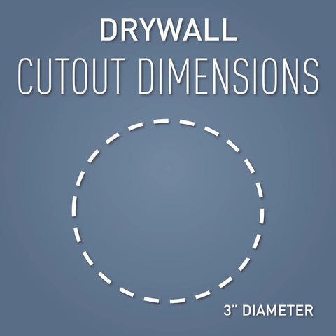 Drywall cutout dimensions for cord cover with grommets for wall mounted TV cables, 3-inch diameter guide shown.