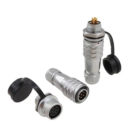 Panel Mount Metal Connector Kit For SF12 Series Power And Signal, 2 To 9 Pin Male And Female Plugs, Built Tough Durability, Ready To Install, 1 Piece Pack, silver metal connectors with caps