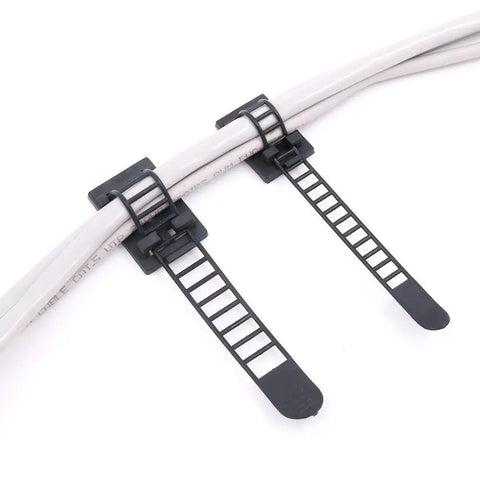 Adjustable Nylon Cable Ties Set With Self Adhesive Pads, 50 Pack In Two Sizes For Easy Wire Management, Zipper Design Cord Clamps For Quick Add Or Remove Cables, Reusable And Durable Black