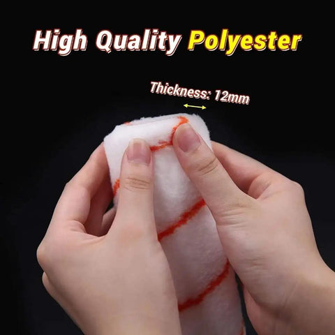 Kickass 4 Inch Paint Rollers Set Of 10 Featuring Heavy Duty Chrome Handles And Ultra Plush Microfiber Covers Quick Change Setup For Ridiculously Smooth Wall Painting Jobs - close up of microfiber roller with 12mm thickness.