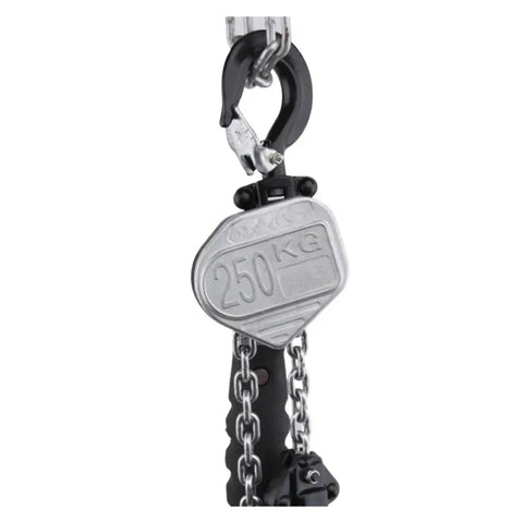 Heavy Duty Chain Hoist Tensioner 0.25T And 0.5T Models With 1.5 Meters Length For Serious Lifting Jobs At The Shop Or Yards, showing 250kg hook and chain.