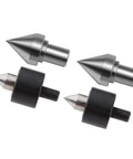 Slick Live Bearing Tailstock Center And Drill Chuck Adapter Kit For Mini Lathe Wood Turning Metalworking Projects featuring two stainless steel centers and two black adapters.