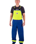Front view of Heavy-Duty Waterproof Bib Pants with Knee Pads and Welded Seams for Fishing, Pressure Washing, Industrial Work, 650gsm PVC Rain Gear.