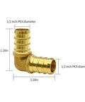 Side view of 10 Pack Brass PEX Elbow Fittings One Half Inch 90 Degree For PEX Tubing Durable Potable Water Approved SDWA 2014