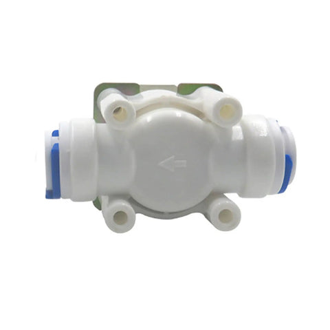 Front view of 3/8 Inch DC 12V Solenoid Valve Normally Closed Water Inlet Flow Switch with push fit quick connect, compact inline design.
