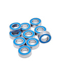 10 Pack 8x16x5 Mm 2RS Ball Bearings For RC Cars And Trucks Deep Groove Sealed Blue Bearings arranged in a pile on a white background