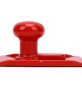 Solid Grip Woodworking Push Block With Textured Surface And Rounded Handle Finger Guard side view in red, designed for table saws and routers.