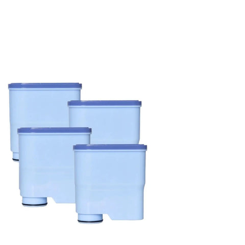 Replacement Water Filter For Fully Automatic Coffee Machines Softens Hard Water For Rich Aroma And Smooth Aftertaste Premium Cartridge six pack set with blue lids.