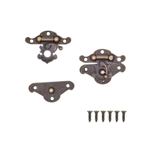 Kickass Solid Four Pack Retro Zinc Alloy Hasp Latches In Vintage Bronze Tone Offering Reliable Function For Jewelry Boxes Wood Projects And Antique Cabinet Makeovers, showing detailed latches with matching screws.