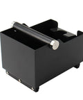 Espresso Knock Box With Tamping Station Base And Portafilter Stand, durable black finish, stainless steel handle, side view