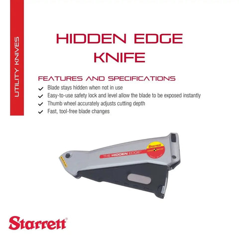 Hidden Edge Utility Knife With Easy Safety Lock And Level, Tool Free Blade Changes In A Snap, retractable lever action.