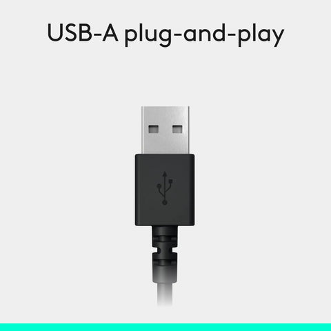 USB-A connector of H390 Wired Headset With Noise Cancelling Mic For PC And Chromebook, USB A Stereo Headphones With Inline Controls