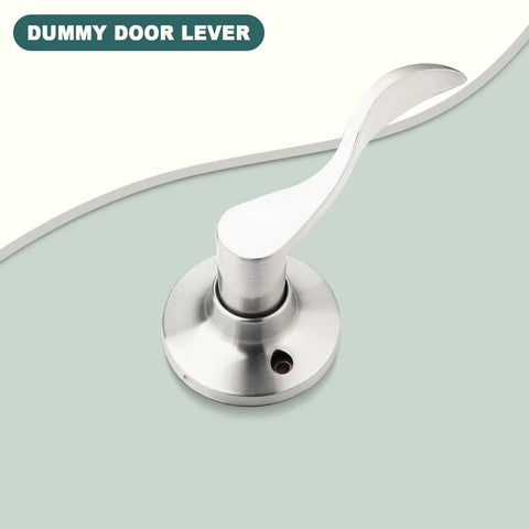 Right Hand Single Dummy Door Lever In Nickel Finish For Closet And French Doors, Non Turning Decorative Door Handle Pull, No Latch, Easy Install 1 Pack. Satin nickel lever with round rosette