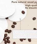 Round Cold Brew Coffee Paper Filters 500 Count Fine Disposable Rounds Fit 32 Oz Brewers For Even Steeping And No Sweat Cleanup Total Game Changer For Your Daily Grind with coffee beans on a beige background.