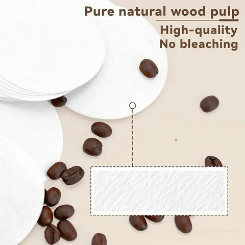 Round Cold Brew Coffee Paper Filters 500 Count Fine Disposable Rounds Fit 32 Oz Brewers For Even Steeping And No Sweat Cleanup Total Game Changer For Your Daily Grind with coffee beans on a beige background.