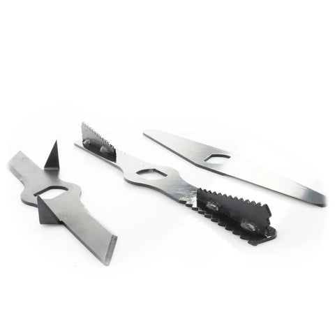 Replacement Blade Set For Wood Chipper Mulcher Leaf Shredder 3 Piece High Performance Durable Blades on white background.