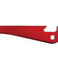 Close-up of red handle with bottle opener, part of Quarter Inch Drive Anodized Stainless Steel Ratchet With 72 Tooth Gear, Key Ring Tool.
