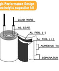 Diagram of Pro Grade Aluminum Electrolytic Capacitor Assortment Kit With 280 Pieces, highlights components and design.