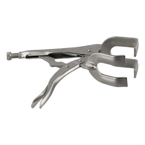 Heavy Duty 9 Inch U Shaped Welding Pliers Steel Clamp With Strong Bite Force Perfect For Mig Tig Welding Riveting And Grinding Adjustable Handle Silver Tool That Grips Hard, showing u-shaped jaws and adjustable grip.