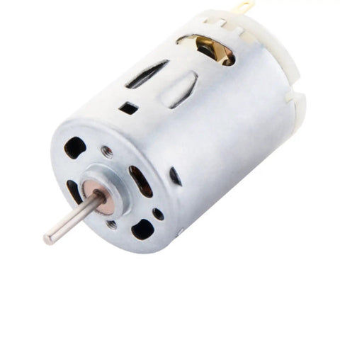 Front view of Six To Twelve Volts High Torque Mini DC Gear Motor With Ten Thousand RPM For RC Boats And Smart Cars Built Tough 380 Style Motor